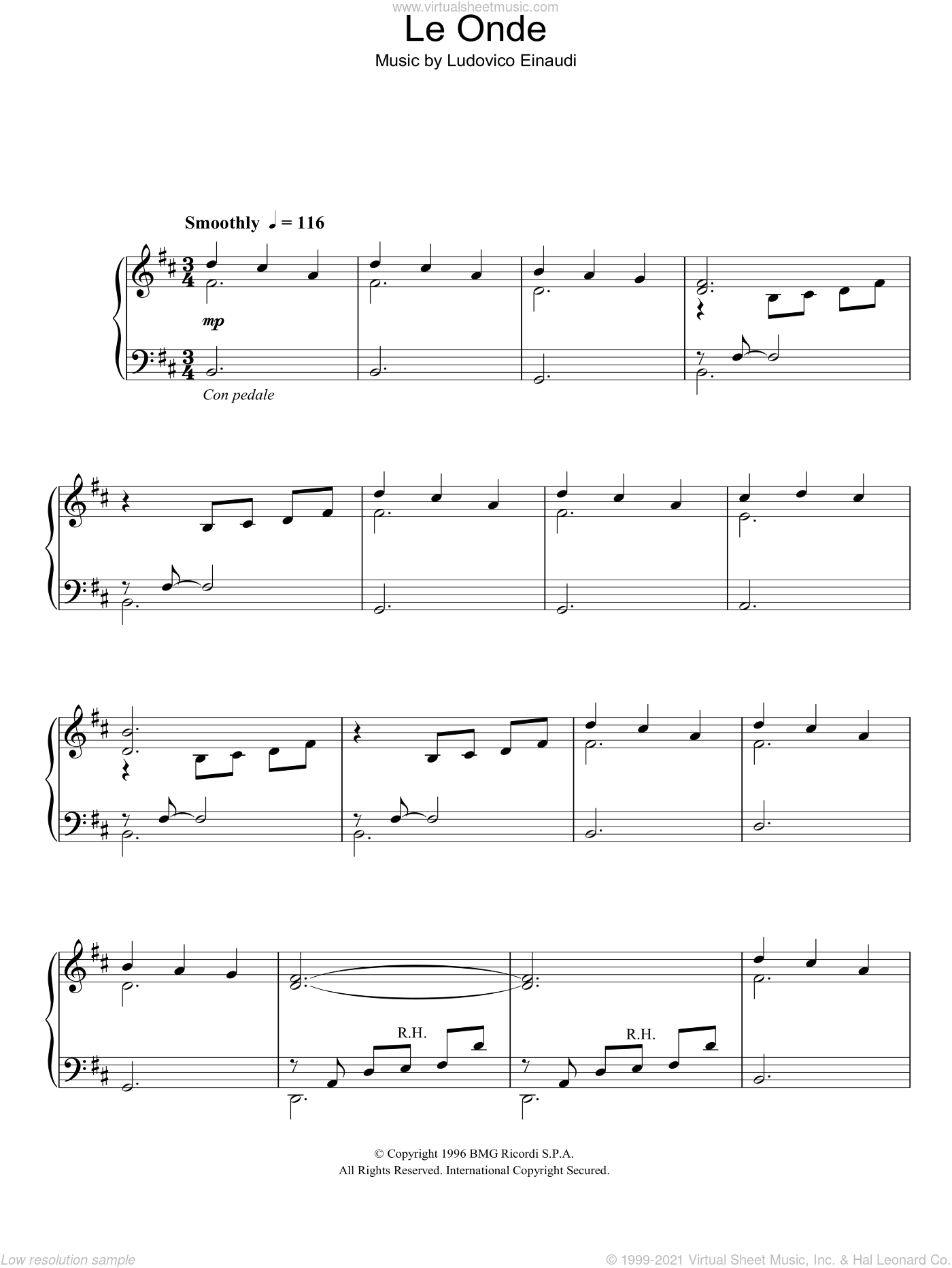 Le Onde By Ludovico Einaudi Free Sheet Music