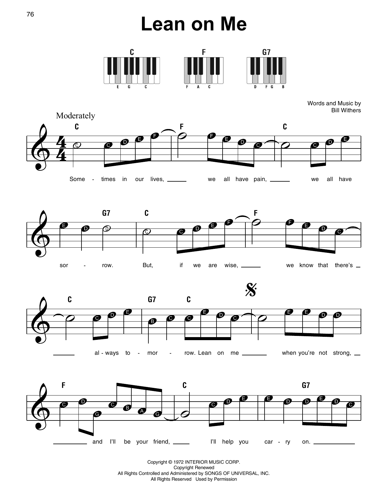 Lean On Me By Bill Withers Free Sheet Music