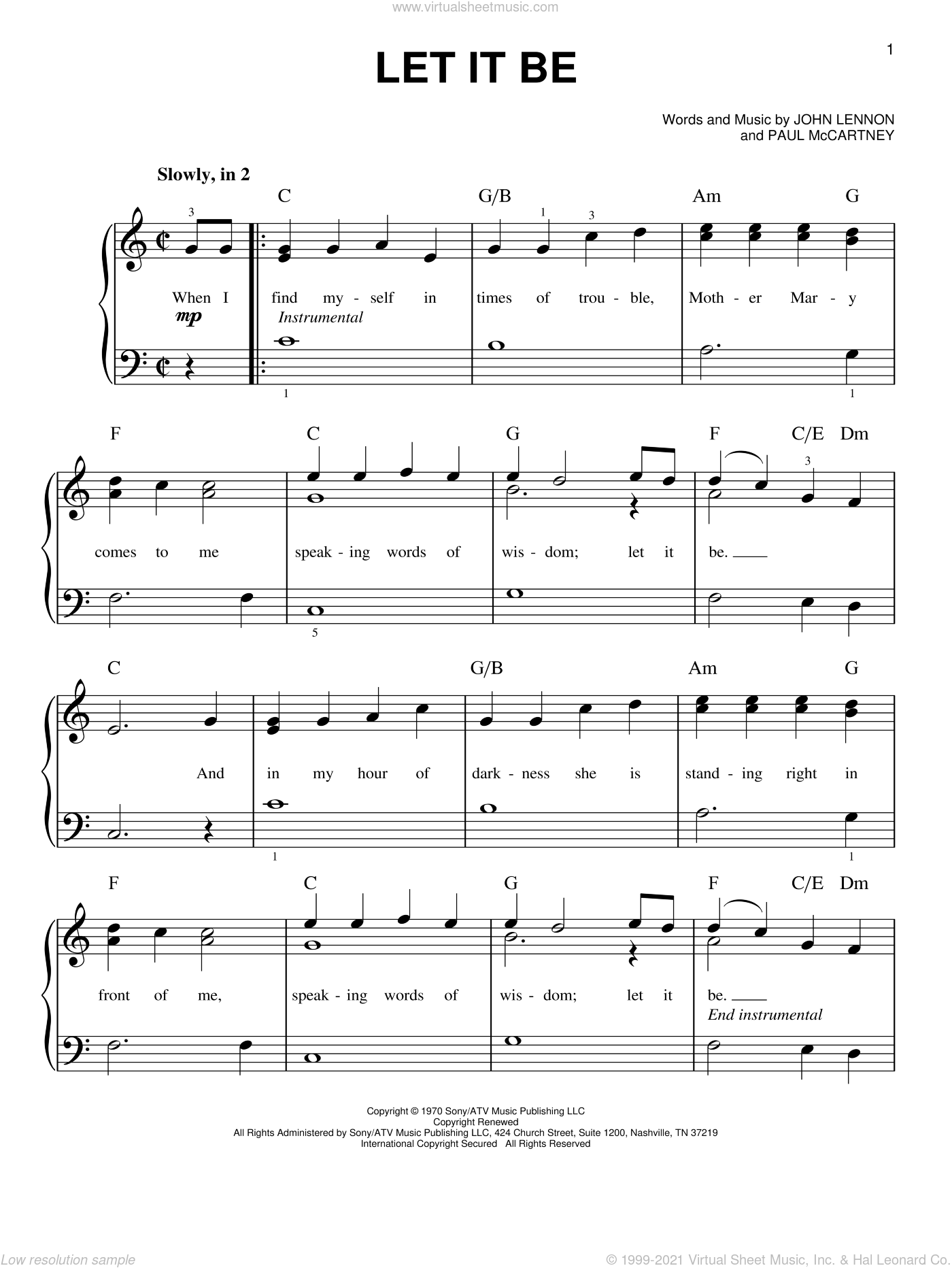 Let It Be By The Beatles Free Sheet Music