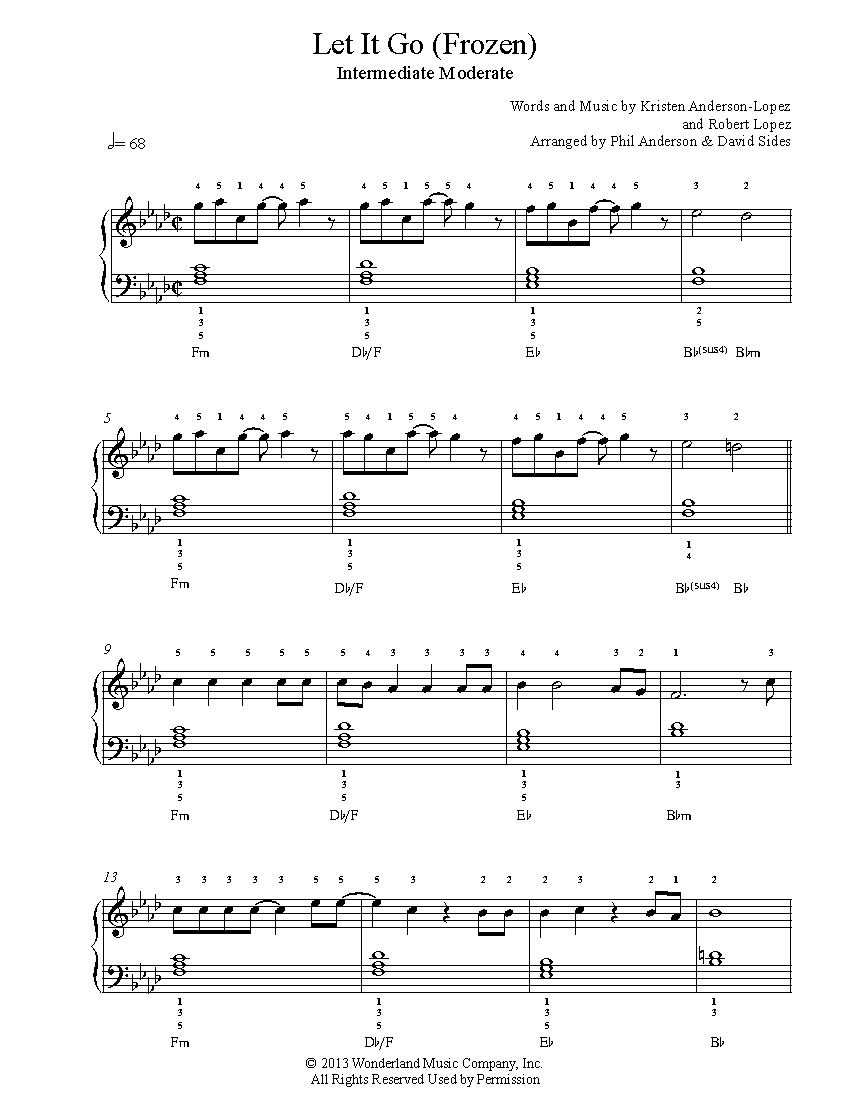 Let It Go By Idina Menzel Free Sheet Music