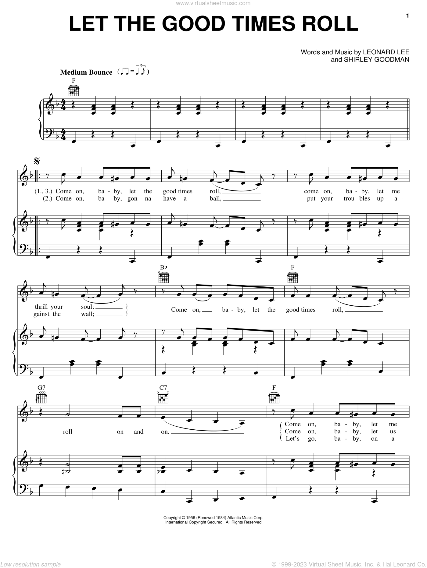 Let The Good Times Roll By Shirley & Lee Free Sheet Music