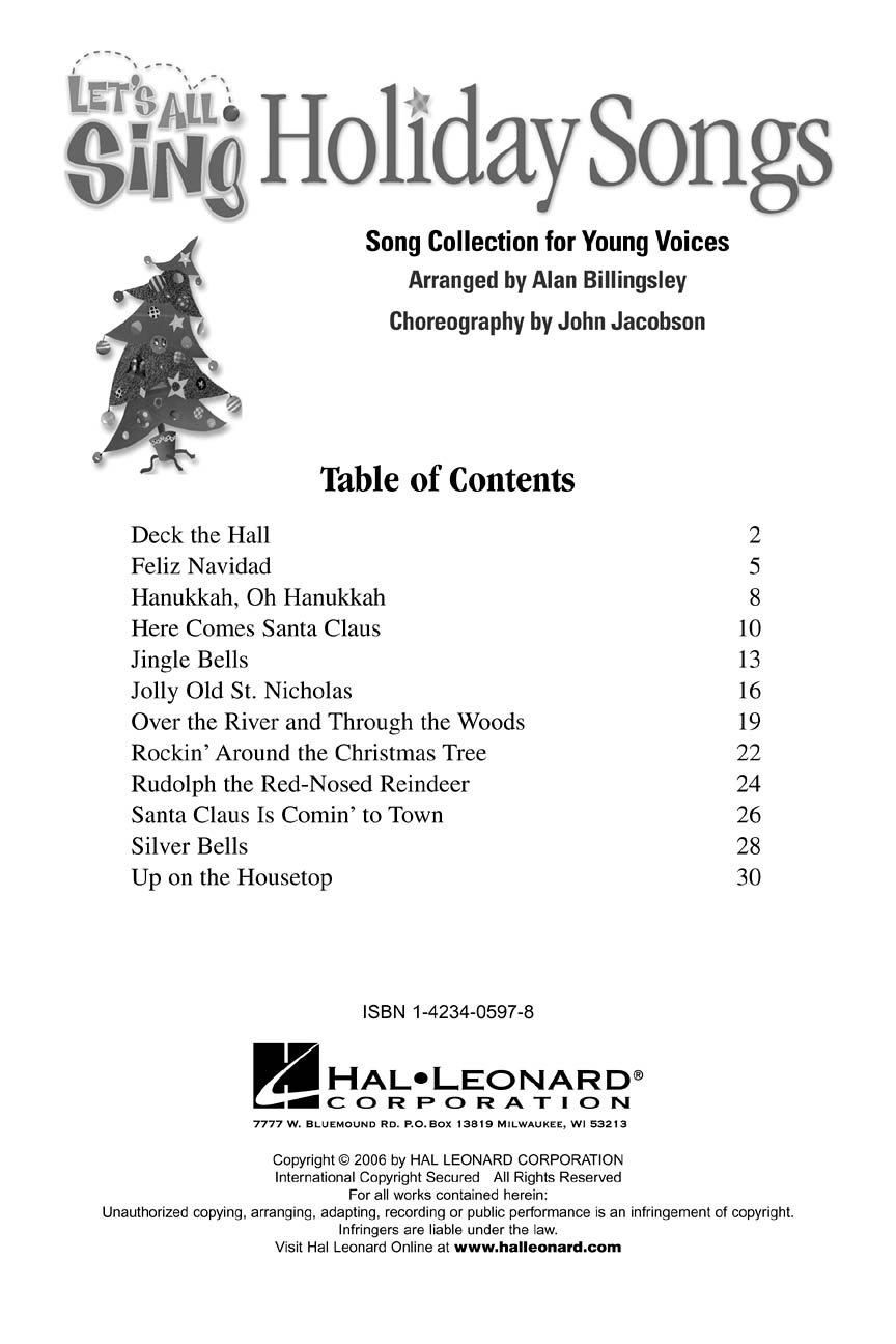 Let's All Sing Holiday Songs By Alan Billingsley Free Sheet Music