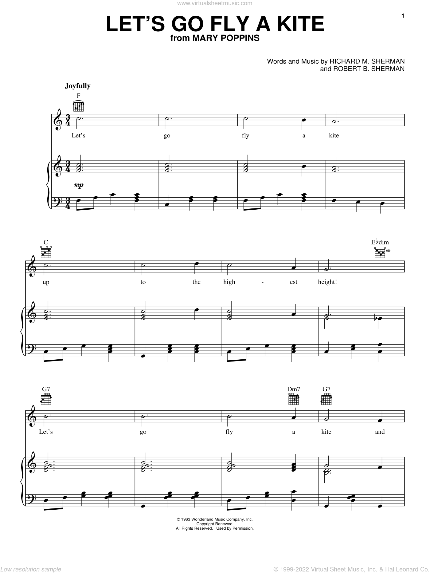 Let's Go Fly A Kite By Richard M. Sherman Free Sheet Music