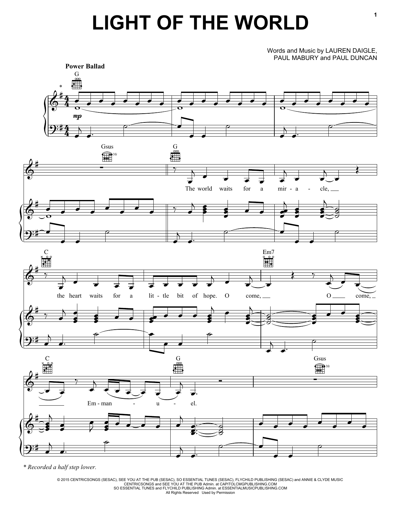 Light Of The World By Paul Mabury Free Sheet Music