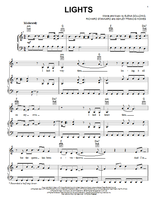 Lights By Ellie Goulding Free Sheet Music