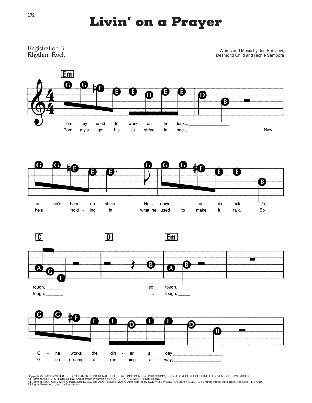 Livin' On A Prayer By Bon Jovi Free Sheet Music