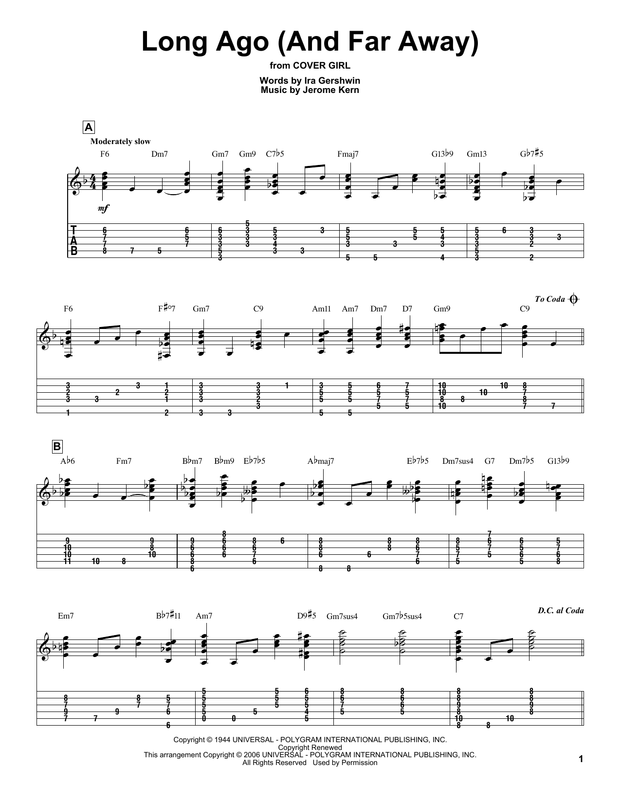 Long Ago (And Far Away) By Jerome Kern Free Sheet Music