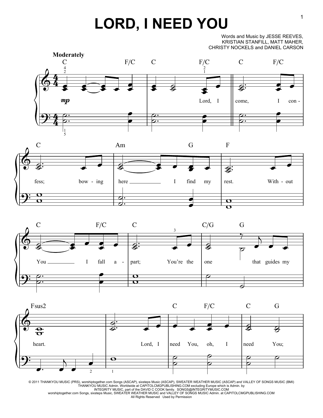 Lord, I Need You By Matt Maher Free Sheet Music