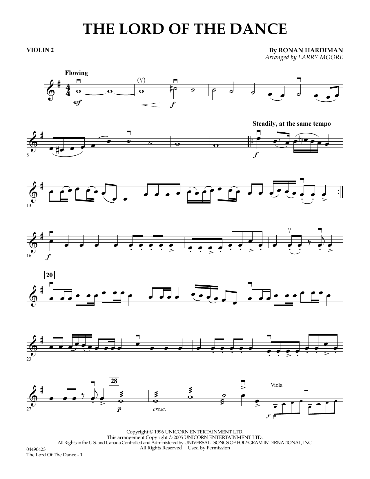 Lord Of The Dance - Violin 2 By Ronan Hardiman Free Sheet Music