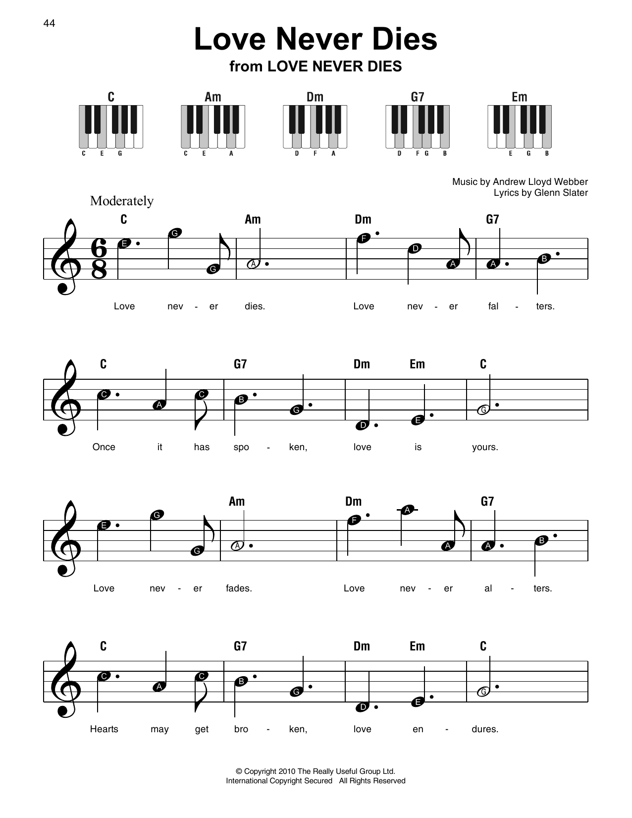 Love Never Dies By Andrew Lloyd Webber Free Sheet Music