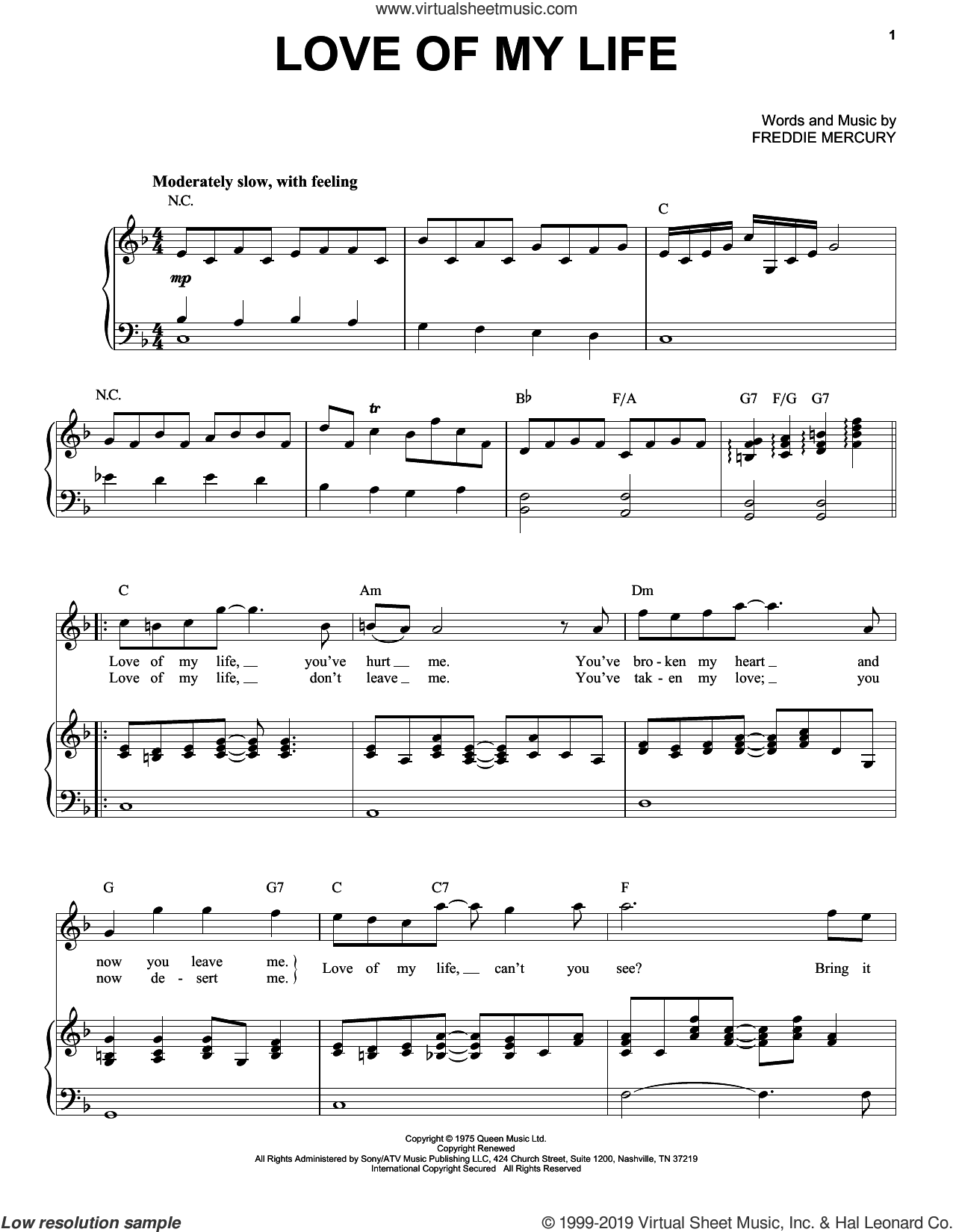 Love Of My Life By Queen Free Sheet Music