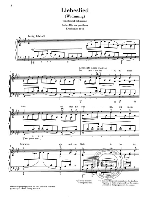 Love Song (Dedication) From Myrthen Op. 25 By Robert Schumann Free Sheet Music