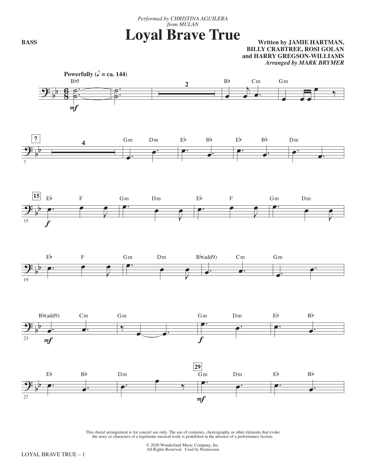 Loyal Brave True (from Mulan) (arr. Mark Brymer) By Christina Aguilera Free Sheet Music