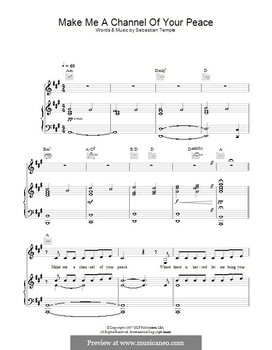 Make Me A Channel Of Your Peace (prayer Of St. Francis) By Sebastian Temple Free Sheet Music