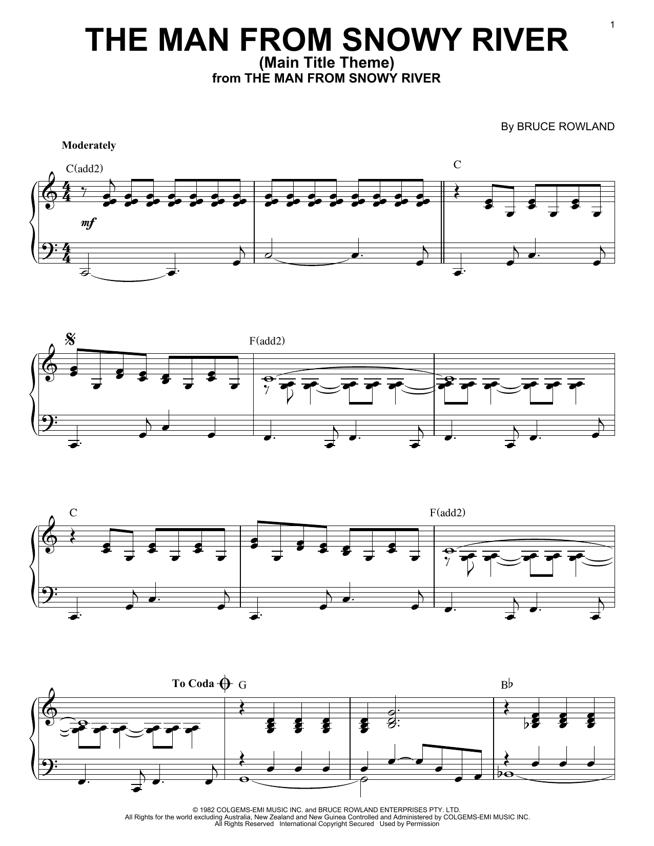 Man From Snowy River By Bruce Rowland Free Sheet Music