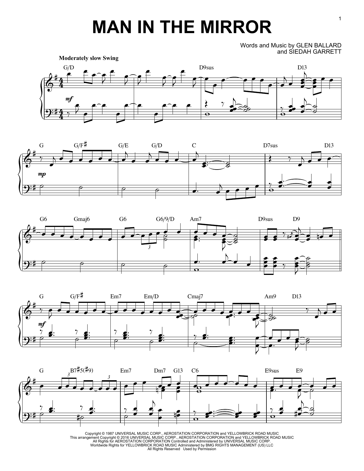 Man In The Mirror By Michael Jackson Free Sheet Music