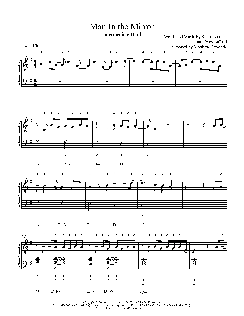 Man In The Mirror - Full Score By Paul Jennings Free Sheet Music