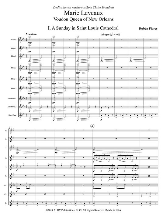 Marie Leveaux, Voudou Queen Of New Orleans For Flute Choir By Ruben Flores Free Sheet Music