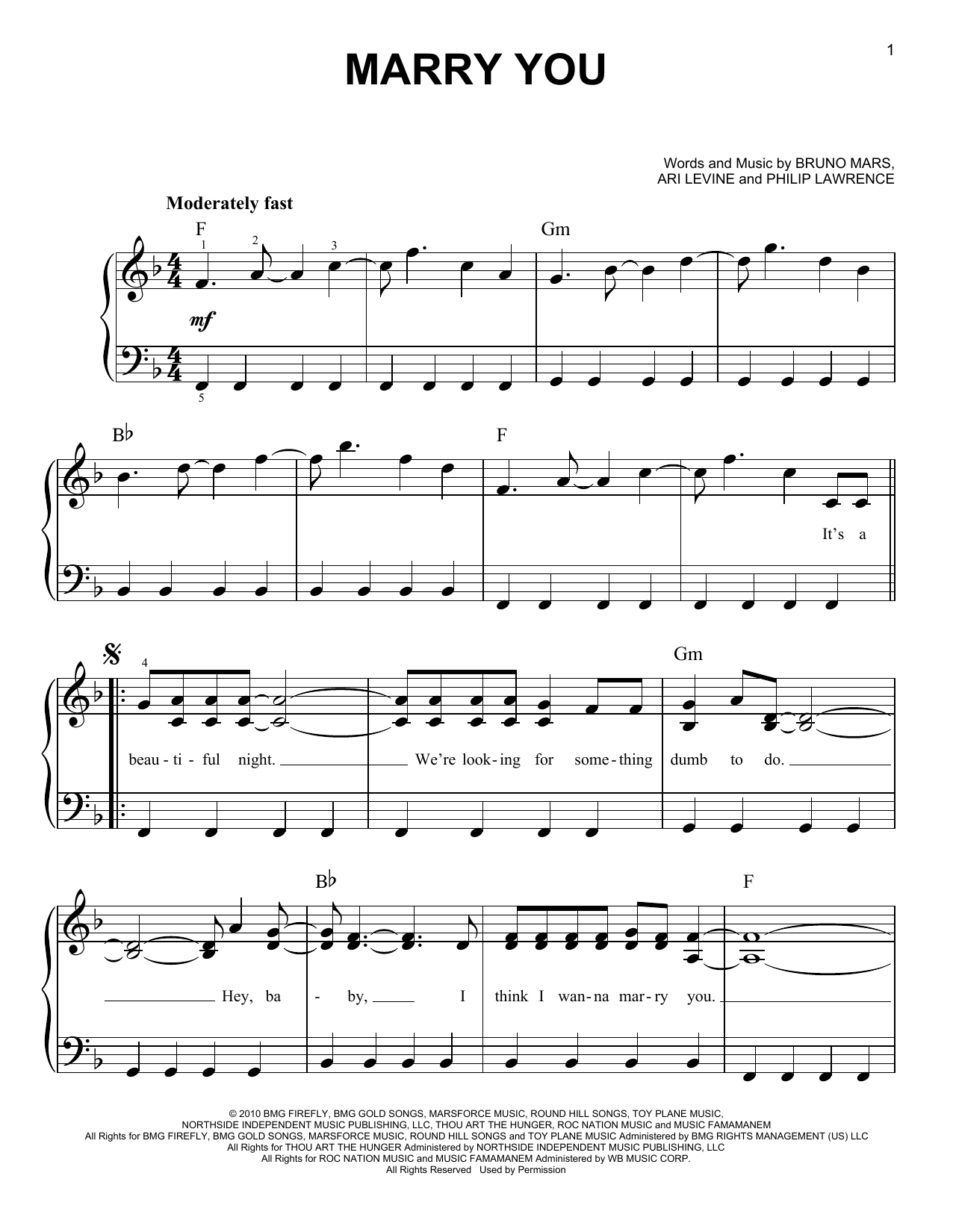 Marry You By Bruno Mars Free Sheet Music