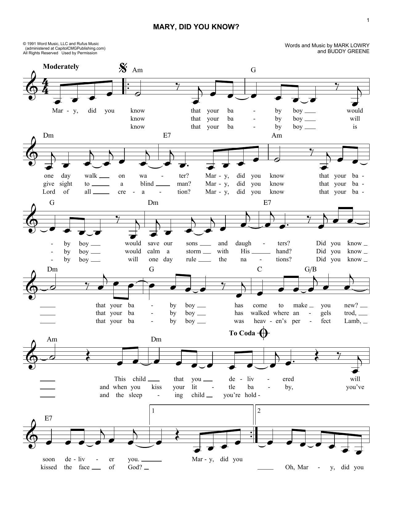 Mary, Did You Know By Buddy Greene Free Sheet Music