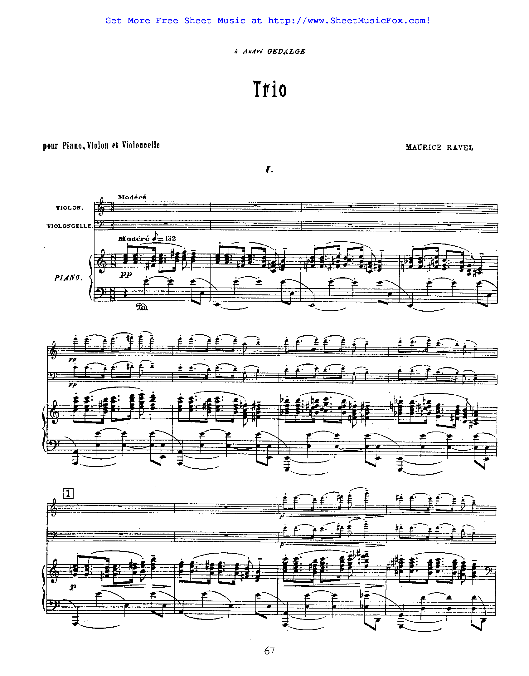 Maurice Ravel - Piano Trio By Maurice Ravel Free Sheet Music