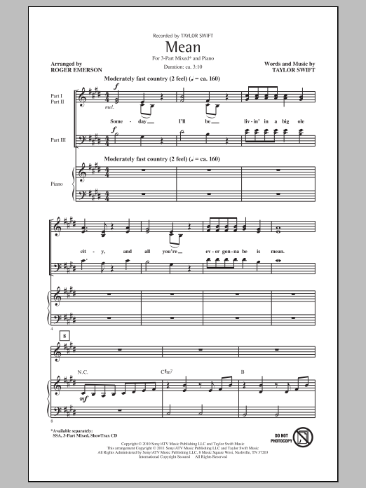 Mean (arr. Roger Emerson) By Roger Emerson Free Sheet Music