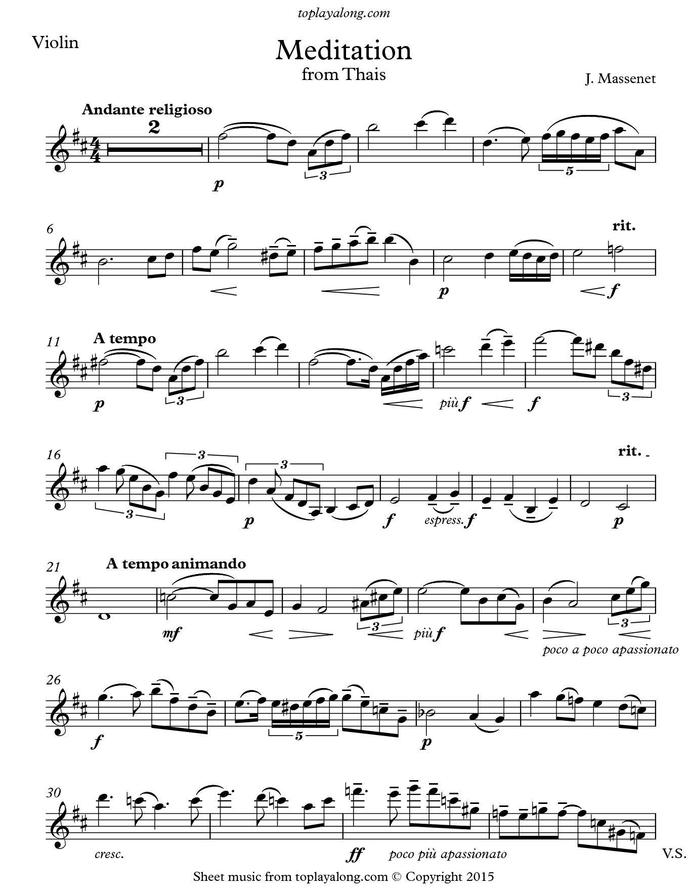 Meditation From Thais By Jules Massenet Free Sheet Music