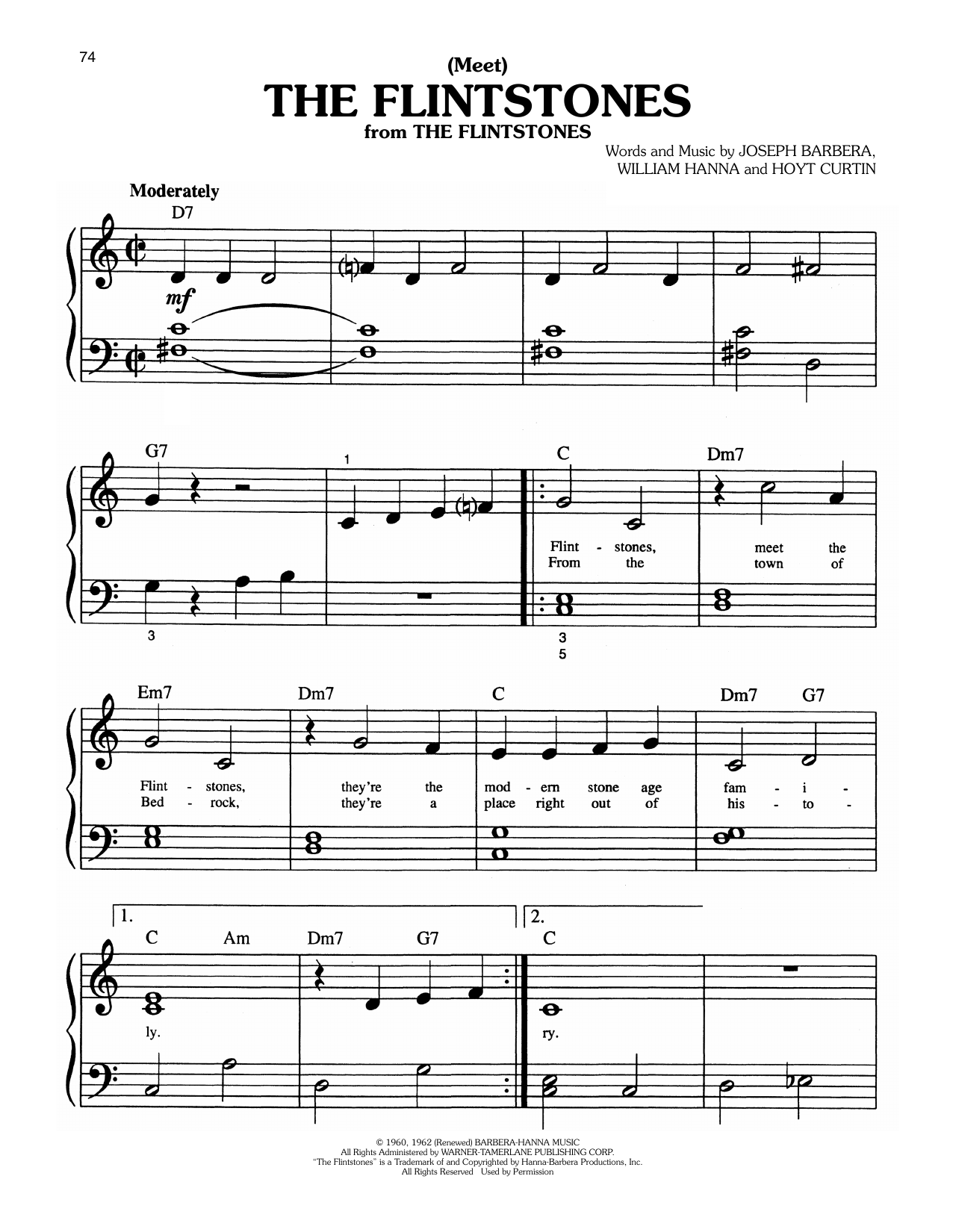 Meet The Flintstones By H. Curtin Free Sheet Music