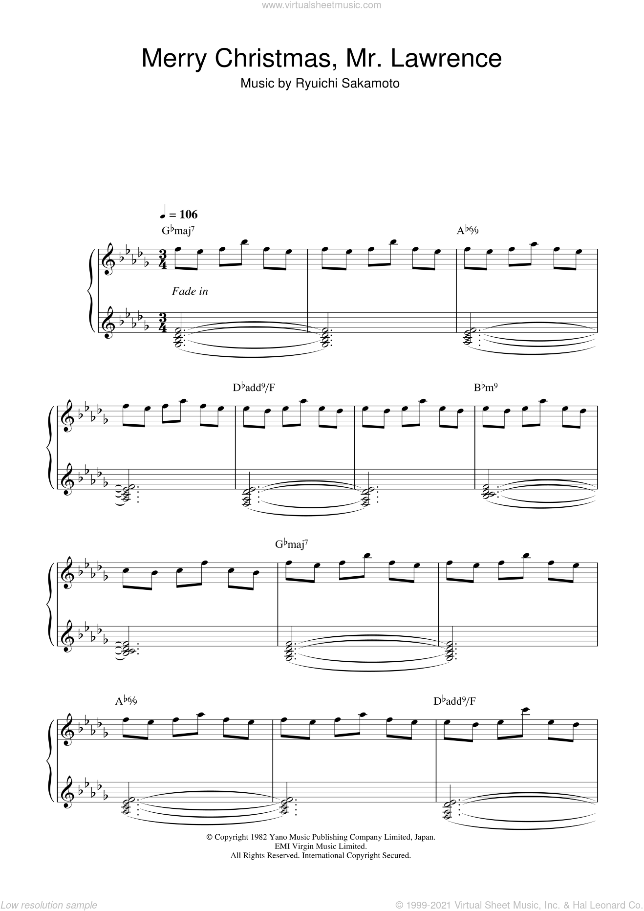 Merry Christmas, Mr. Lawrence By Ryuichi Sakamoto Free Sheet Music