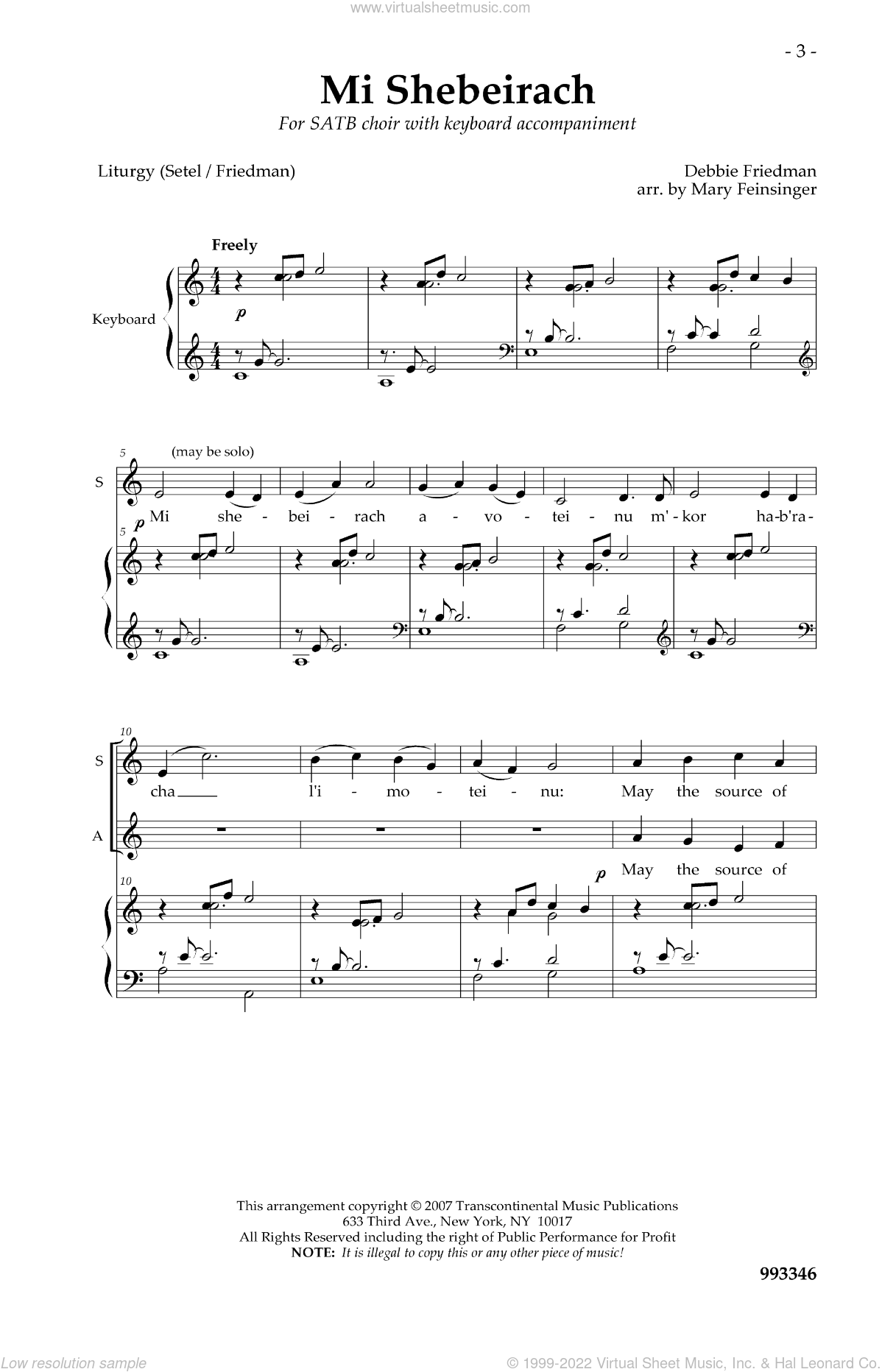 Mi Shebeirach By Mary Feinsinger Free Sheet Music