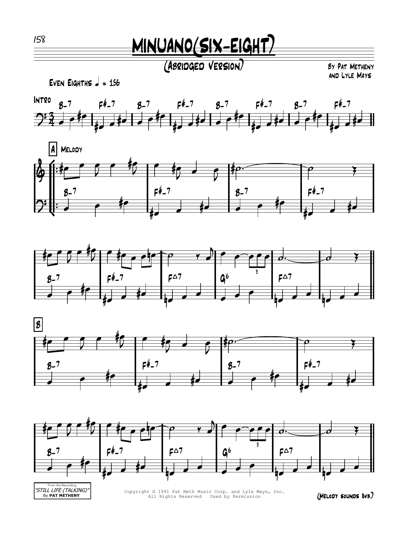 Minuano (six-eight) By Pat Metheny Free Sheet Music