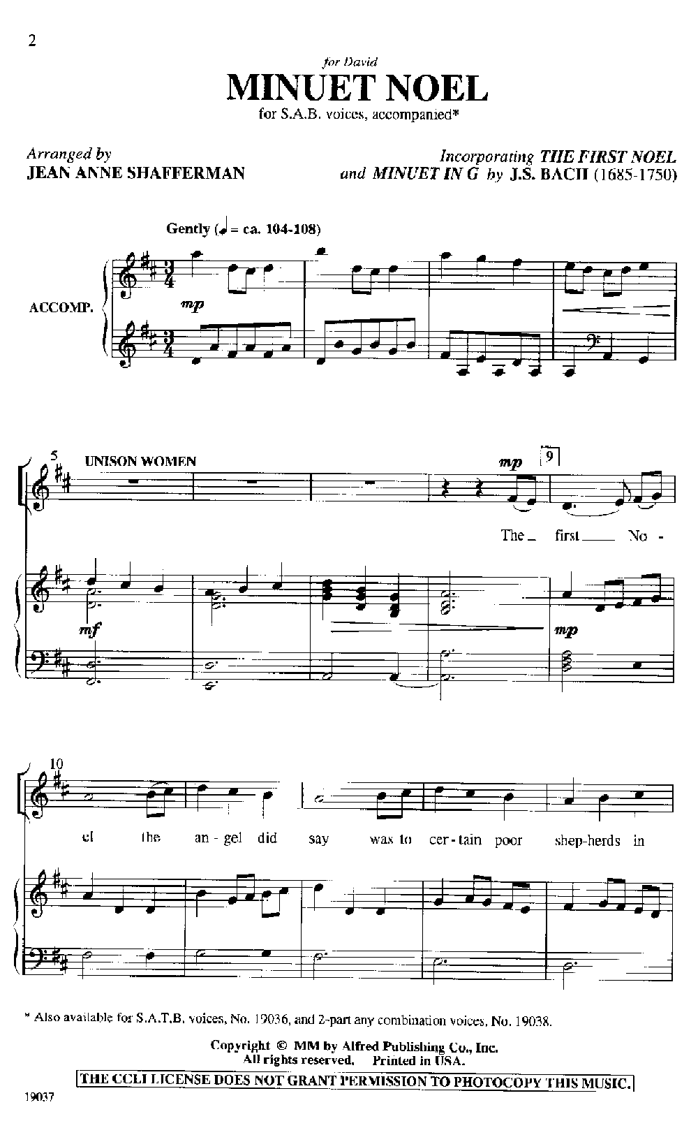 Minuet Noel By Jean Anne Shafferman Free Sheet Music