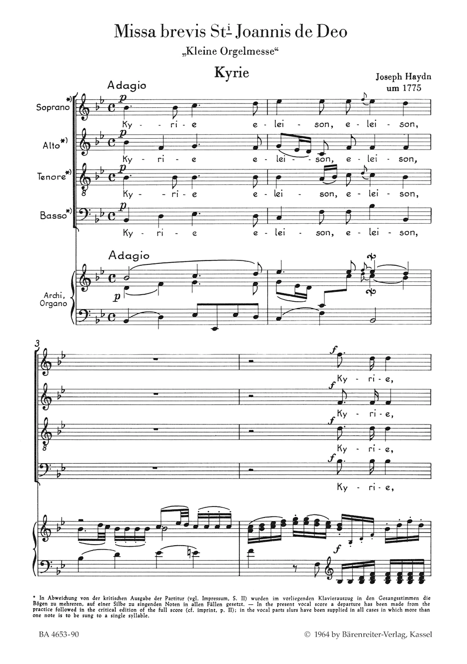 Missa Brevis Sancti Joannis De Deo Hob.XXII:7 'Little Organ Mass' By Franz Joseph Haydn Free Sheet Music