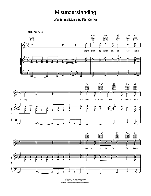 Misunderstanding By Genesis Free Sheet Music