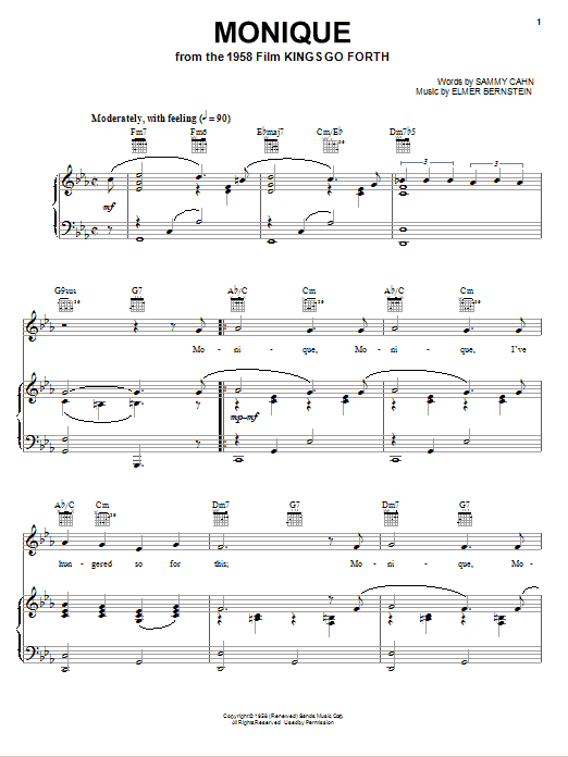 Monique By Sammy Cahn Free Sheet Music