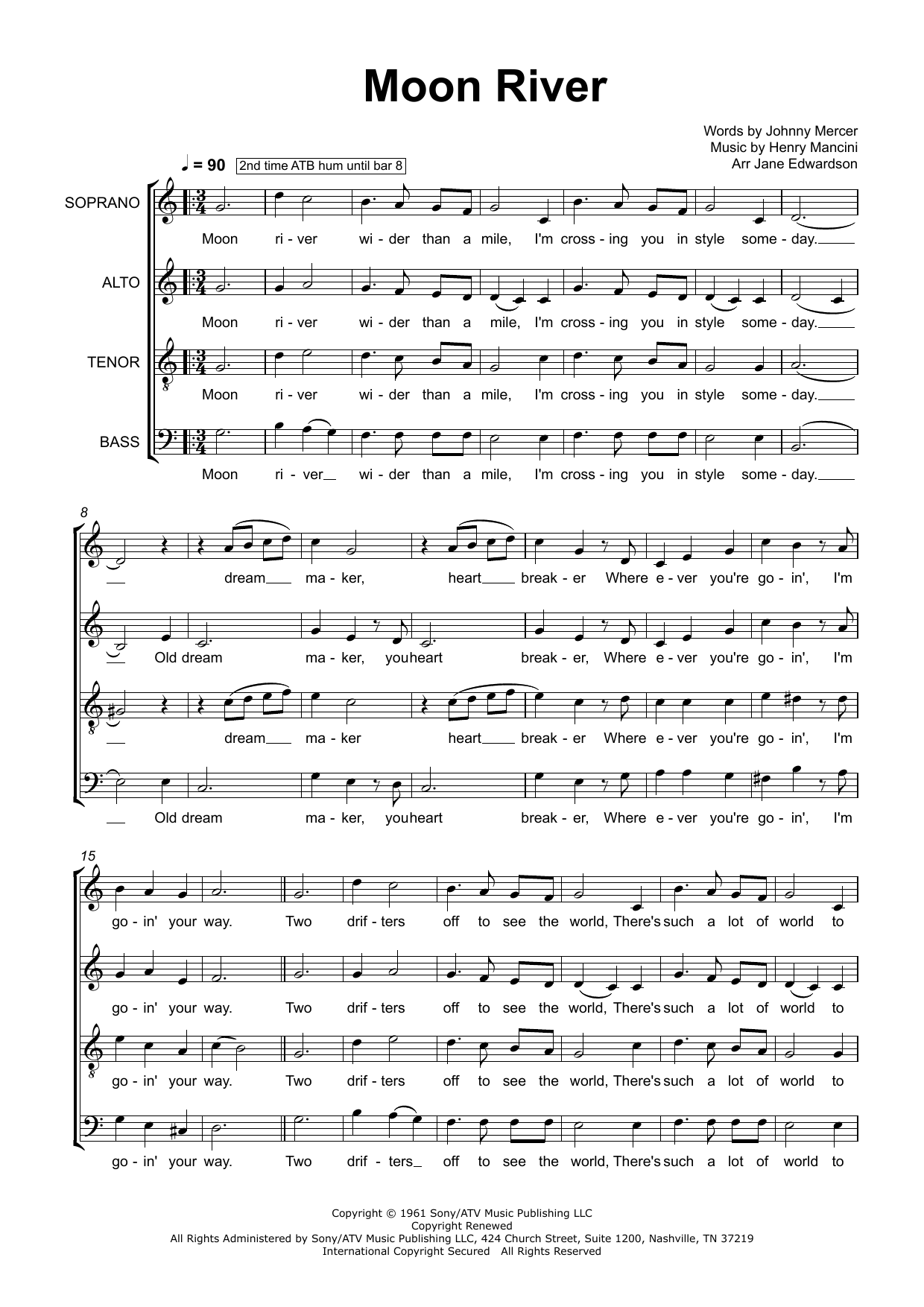 Moon River (arr. Jane Edwardson) By Henry Mancini Free Sheet Music