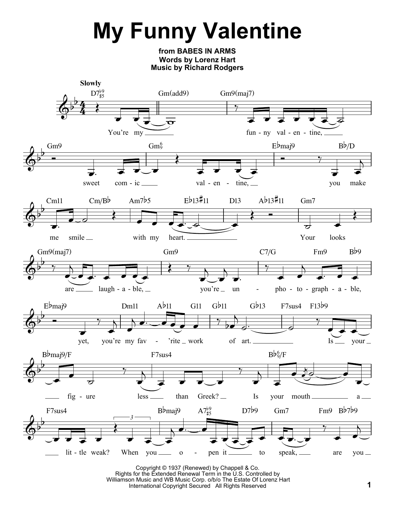 My Funny Valentine By Richard Rodgers Free Sheet Music