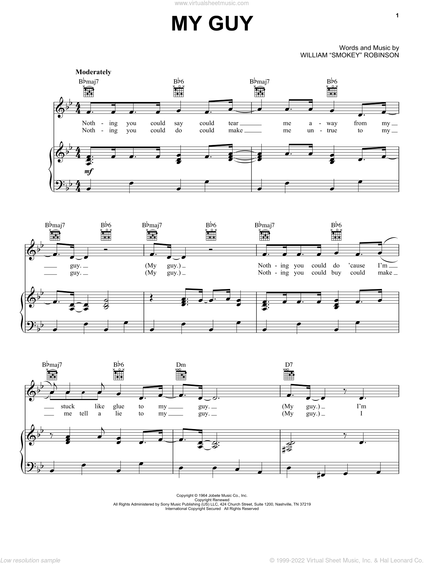 My Guy By Mary Wells Free Sheet Music