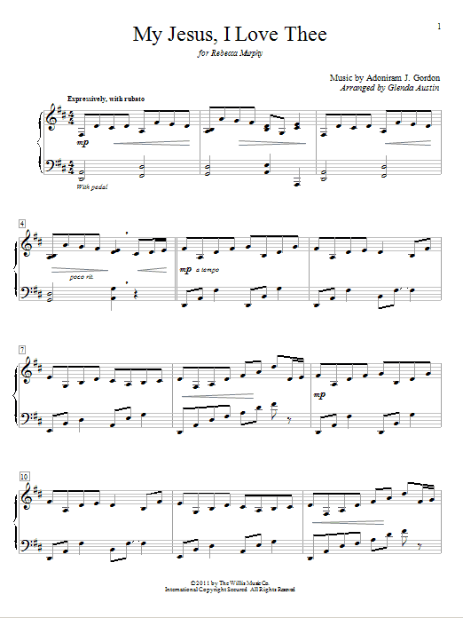 My Jesus, I Love Thee - Piano Solo By Adoniram J. Gordon (music) Free Sheet Music
