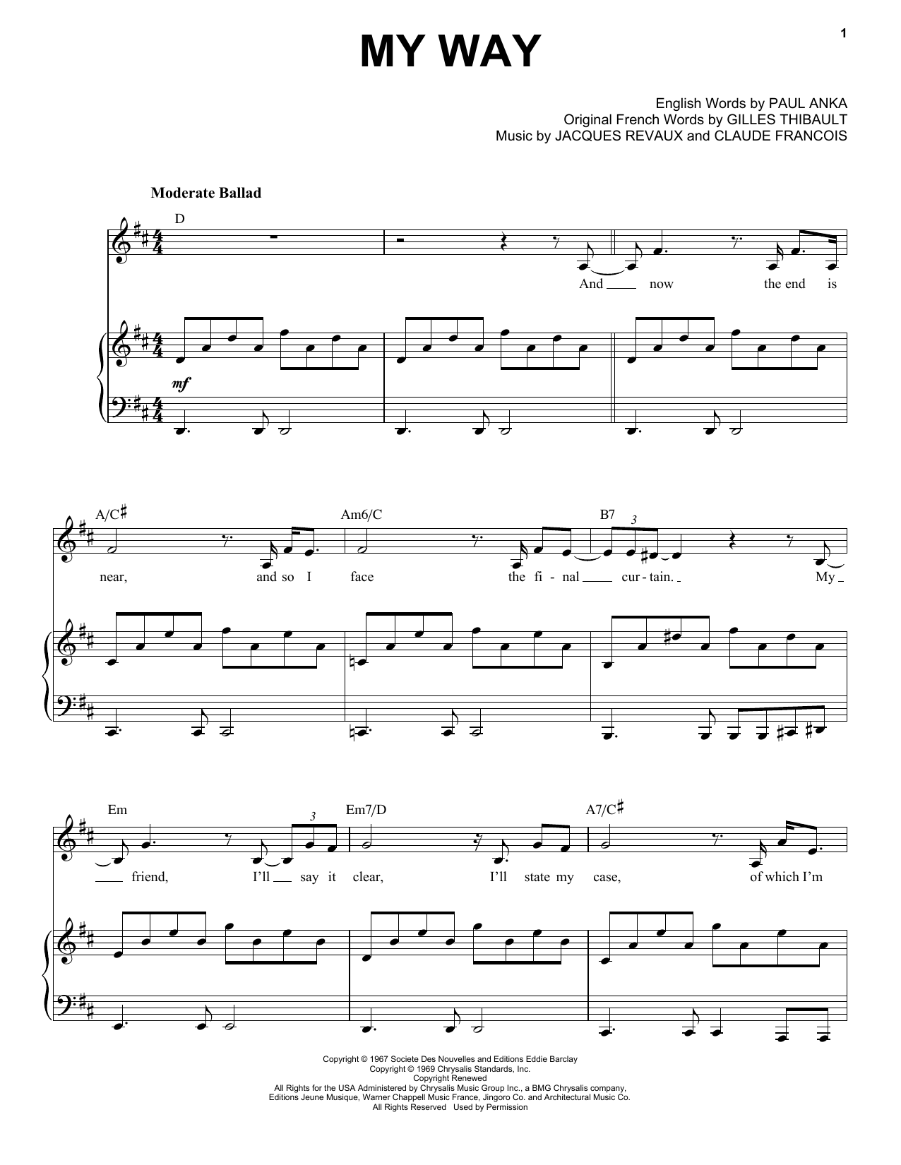 My Way By Elvis Presley Free Sheet Music