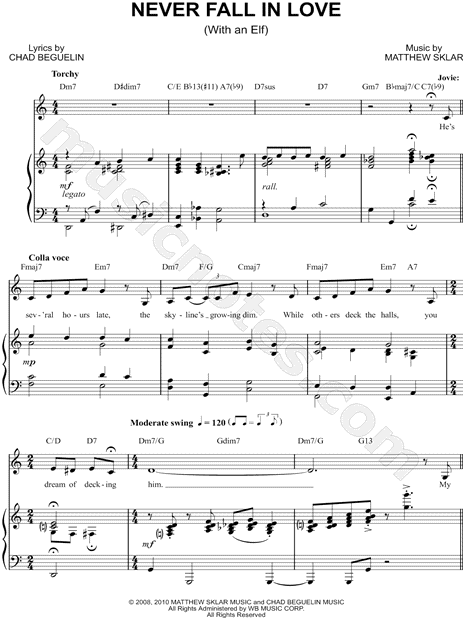 Never Fall In Love (With An Elf) (from Elf: The Broadway Musical) By Matthew Sklar Free Sheet Music