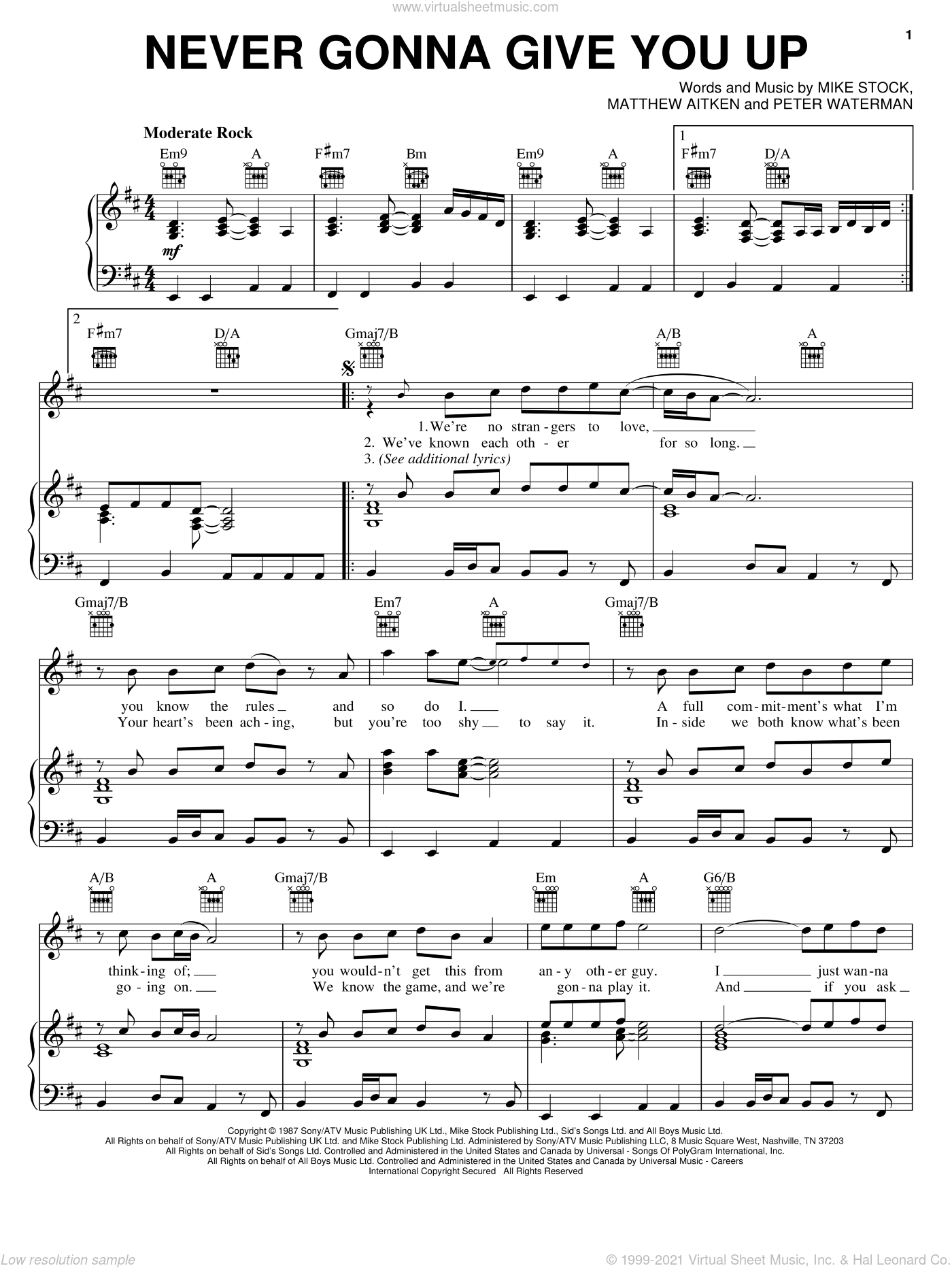 Never Gonna Give You Up By Rick Astley Free Sheet Music