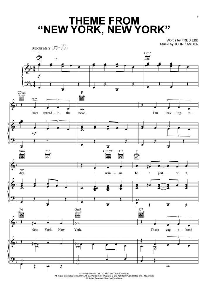 New York, New York, Theme From By Roy Phillippe Free Sheet Music