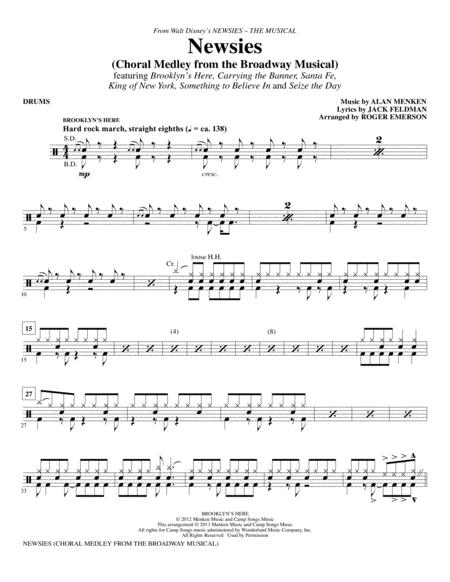 Newsies (Choral Medley) - Drums By Newsies (Musical) Free Sheet Music