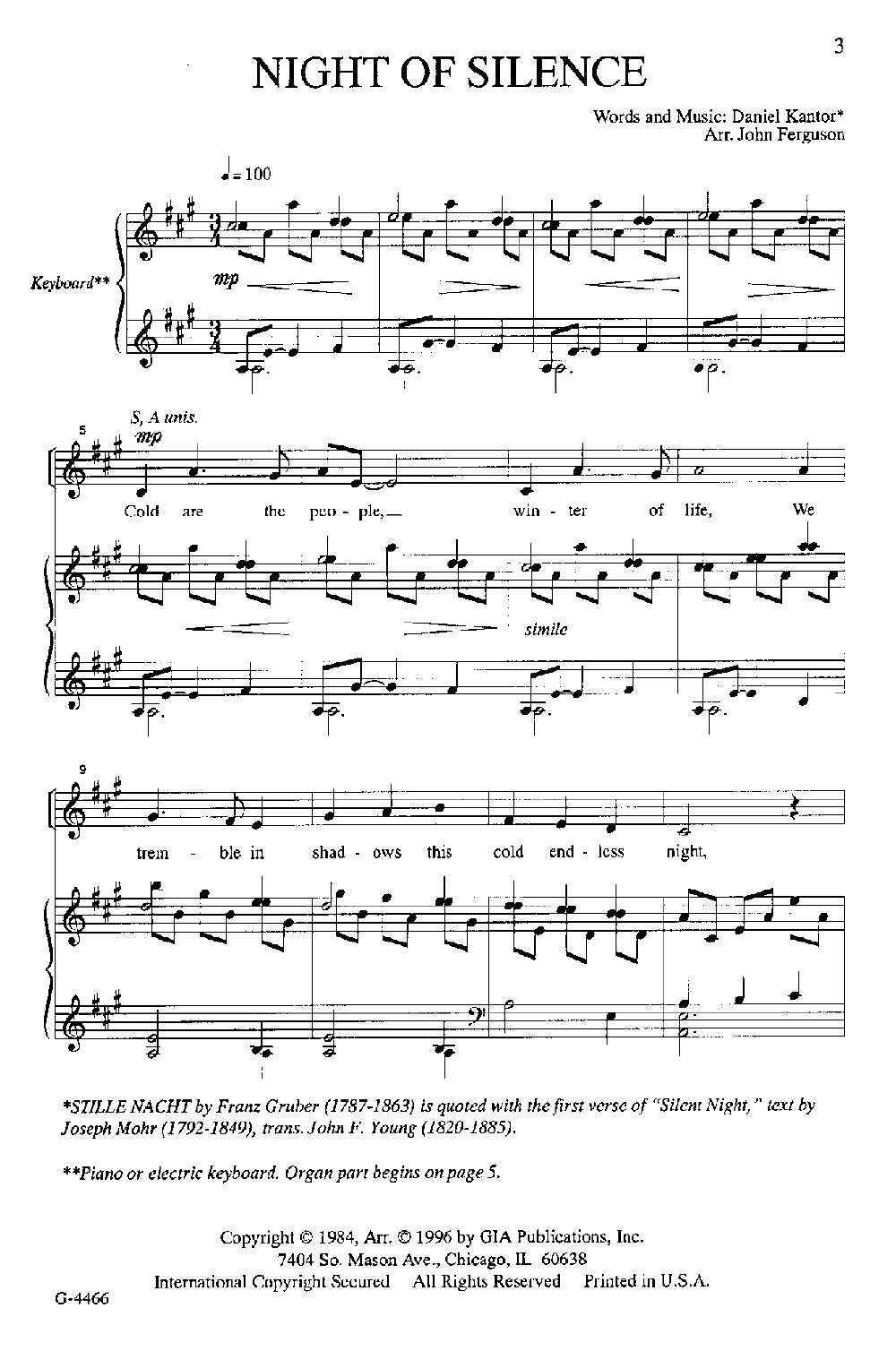 Night Of Silence - SATB Edition By Daniel Kantor Free Sheet Music