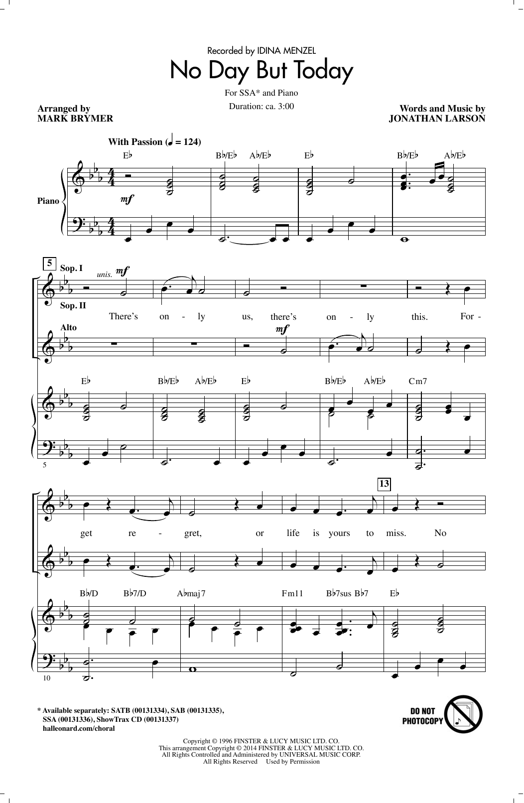 No Day But Today By Mark A. Brymer Free Sheet Music