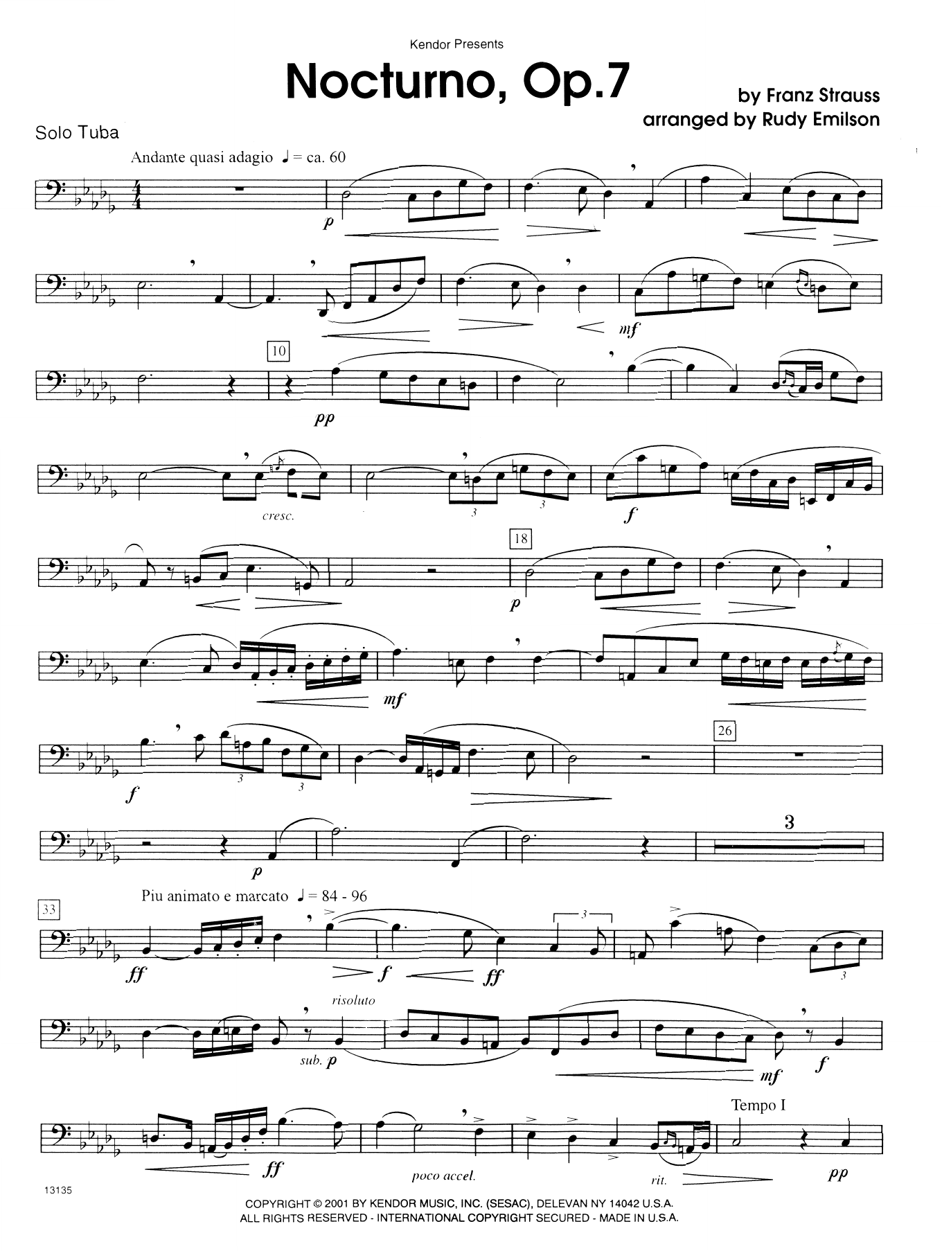 Nocturno, Op. 7 By Franz Strauss Free Sheet Music