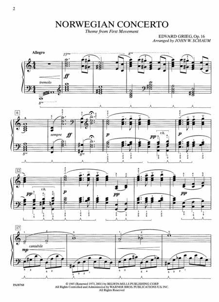 Norwegian Concerto By Edvard Grieg Free Sheet Music