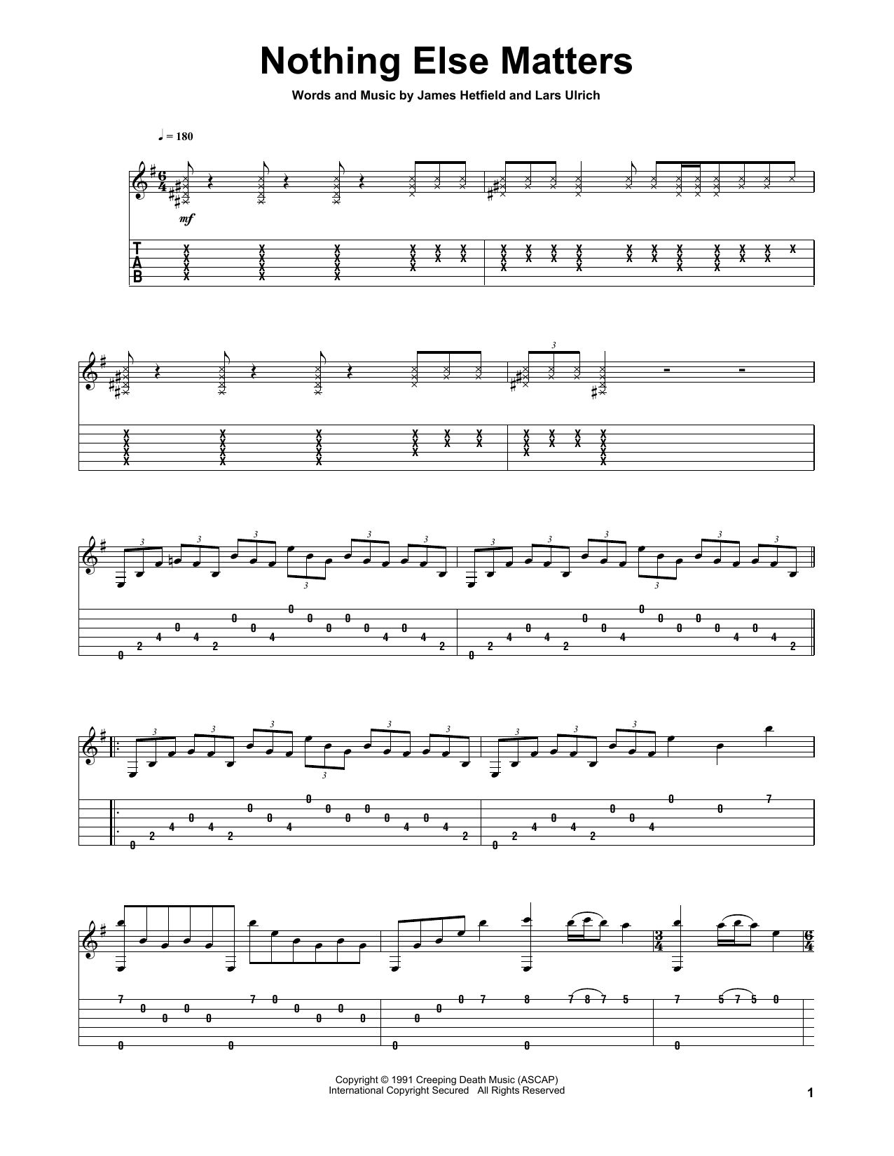 Nothing Else Matters By Metallica Free Sheet Music