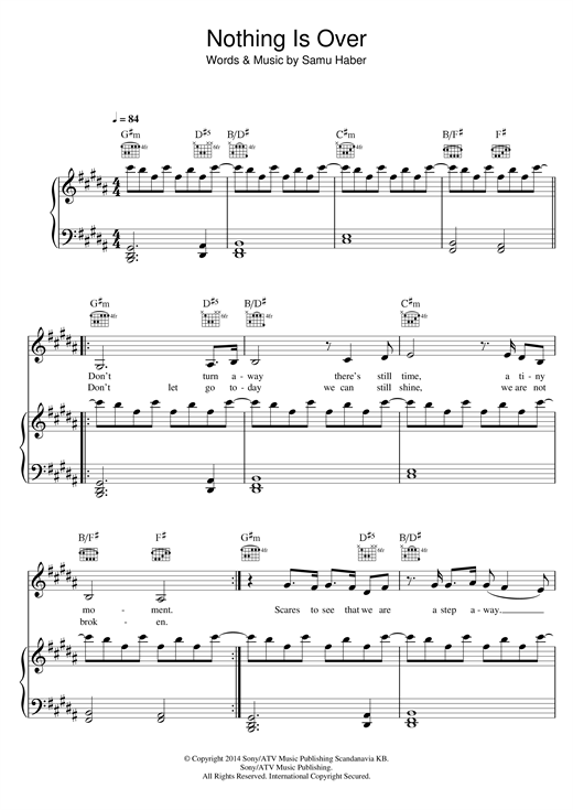 Nothing Is Over By Sunrise Avenue Free Sheet Music